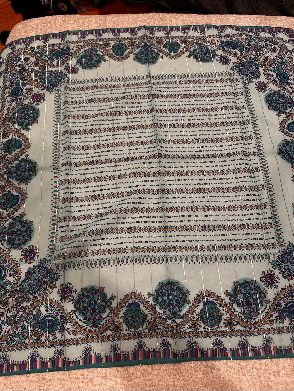 Women's Turquoise Multicolor Printed Hair Scarf